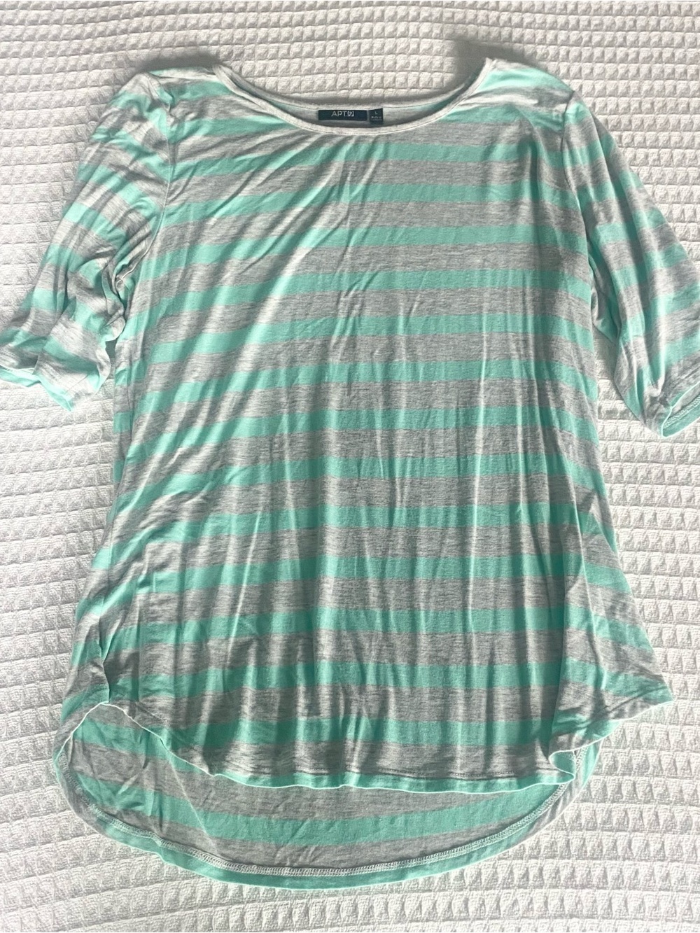 Apt. 9 Mint and Light Gray Striped Crewneck Top